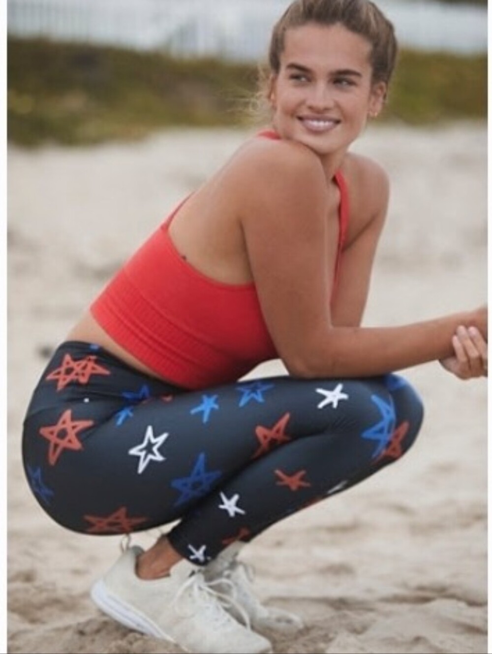 Free People Collab Star-Print Leggings - Black with Red, Blue & White Stars